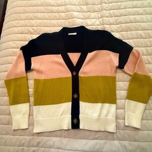 LOFT Black and Pink Cardigan Sweater V-Neck Knit
